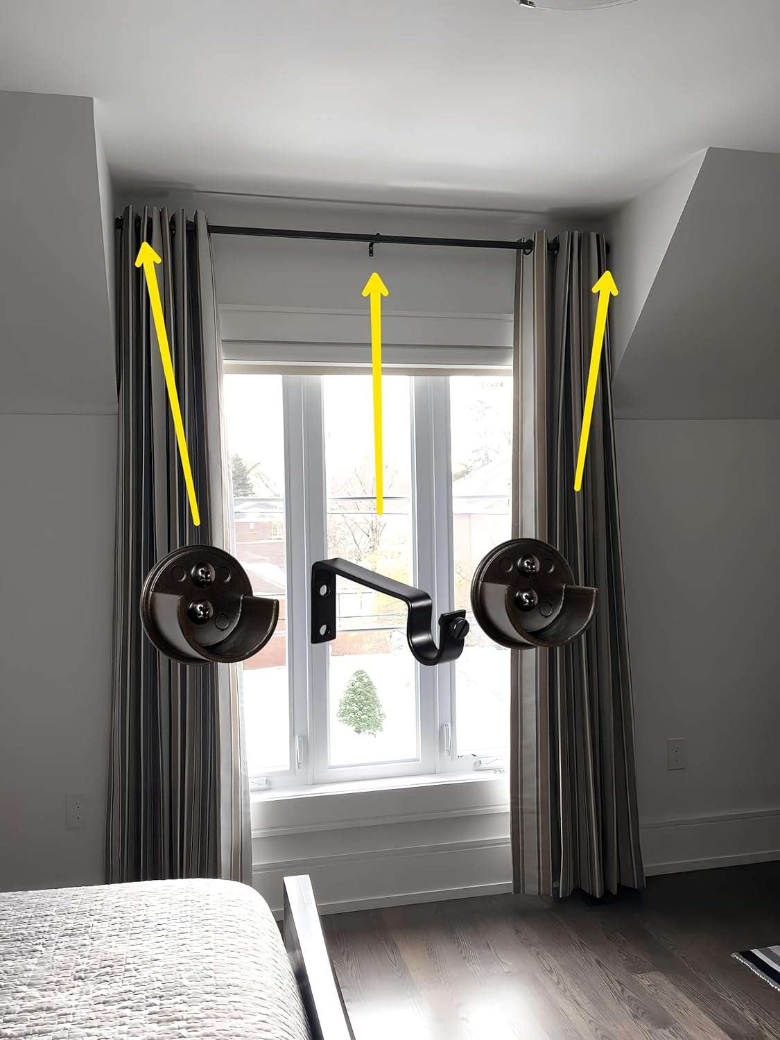 Curtain Pole For Corner Window - 54 to 108 inches, Perfect For Wide Windows (Black Colour)