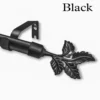 black curtain rod, black curtain rod with finial, black curtain rod with brackets, black leaf curtain rod,