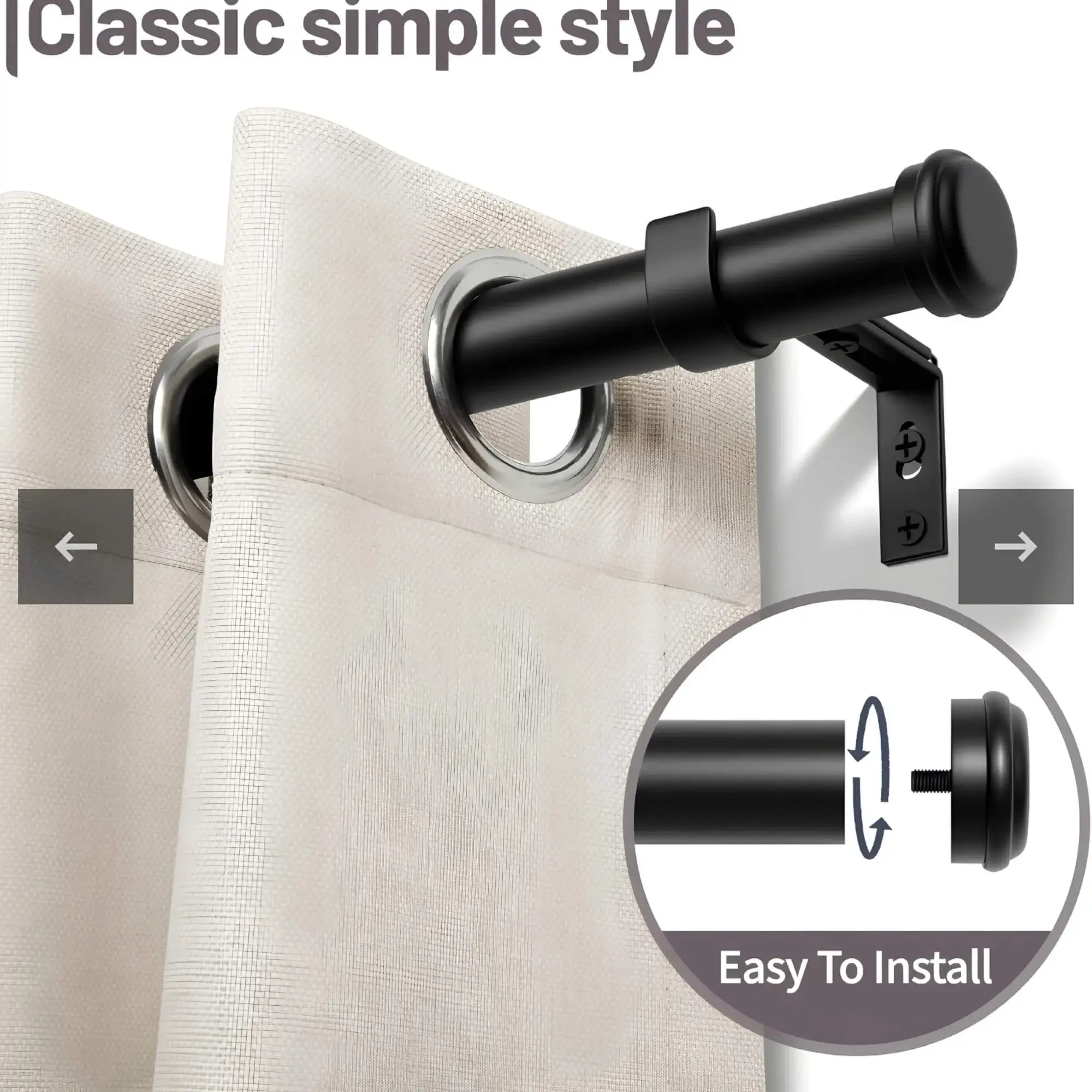 simple curtain rod, curtain rod with end cap, end cap curtain rod, curtain rod with flat ends