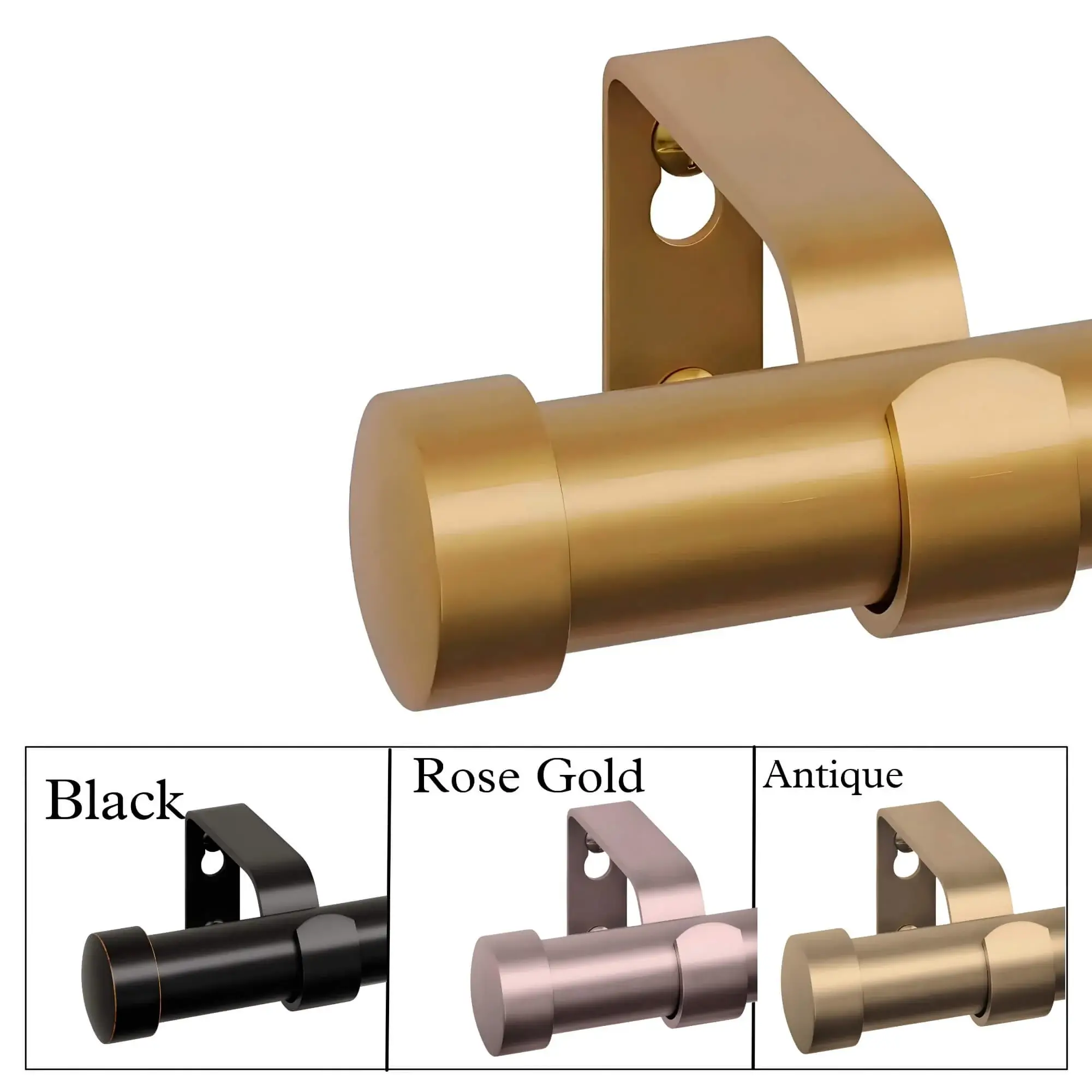 gold curtain rod with brackets, gold curtain rod with finial, gold curtain rod with end cap, curtain rod with flat ends, curtain rod with end cap, end cap curtain rod