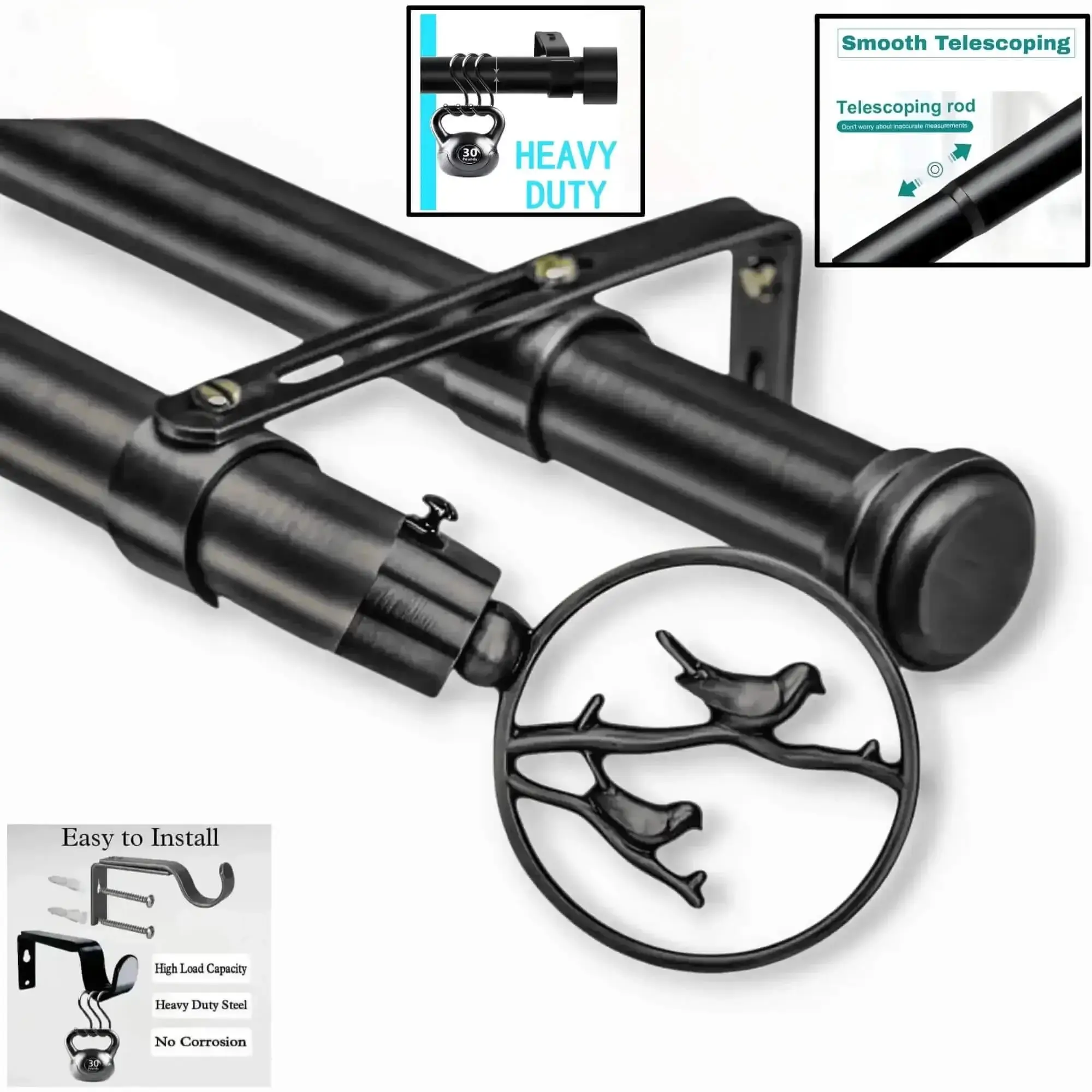 black curtain rod heavy duty, black curtain rod adjustable
