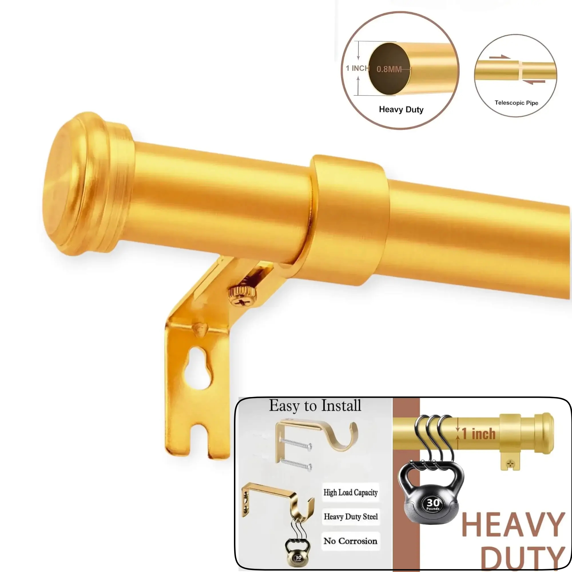 sturdy gold curtain rod with bracket, gold curtain rod with bracket, curtain rod with bracket, sturdy curtain rod with bracket