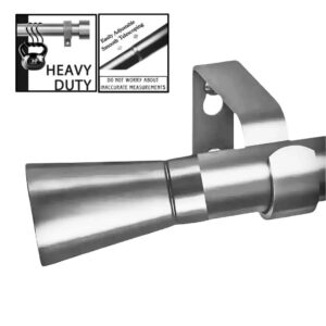 heavy duty extendable curtain rod set, Three-panel durability showcase proving this is a heavy duty extendable curtain rod: (1) Sleek grey curtain rod. (2) The rod supporting 35 lbs with 'Heavy Duty' text, demonstrating strength. (3) Smooth telescoping and easily adjustable design for a perfect fit, eliminating measurement worries.